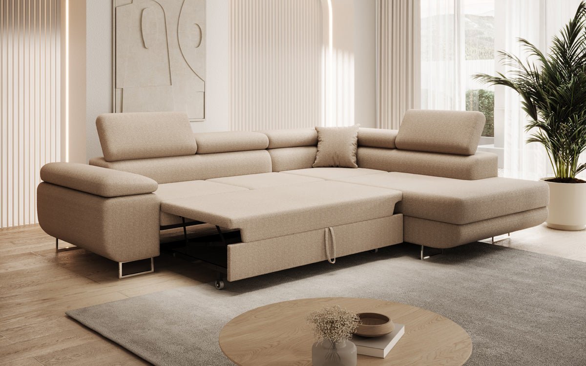 Designer Sofa Aston mit Schlaf- und Klappfunktion aus Bouclé
