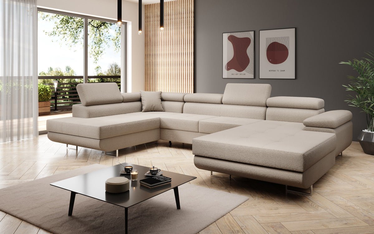 Designer Sofa Lago mit Schlaf - und Klappfunktion in Bouclé