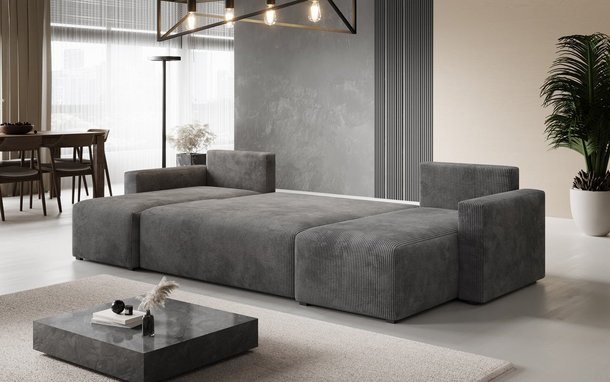 Designer Sofa Melva U with sleeping and folding function in corduroy