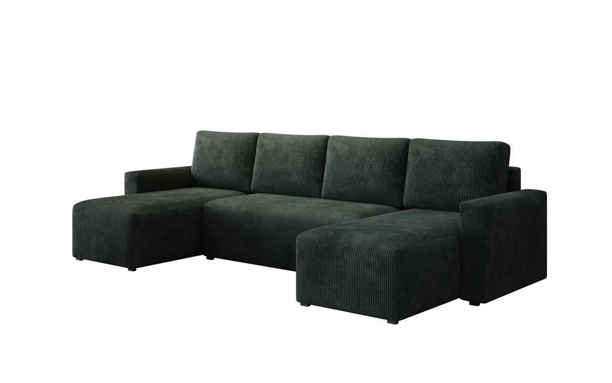 Designer Sofa Melva U with sleeping and folding function in corduroy