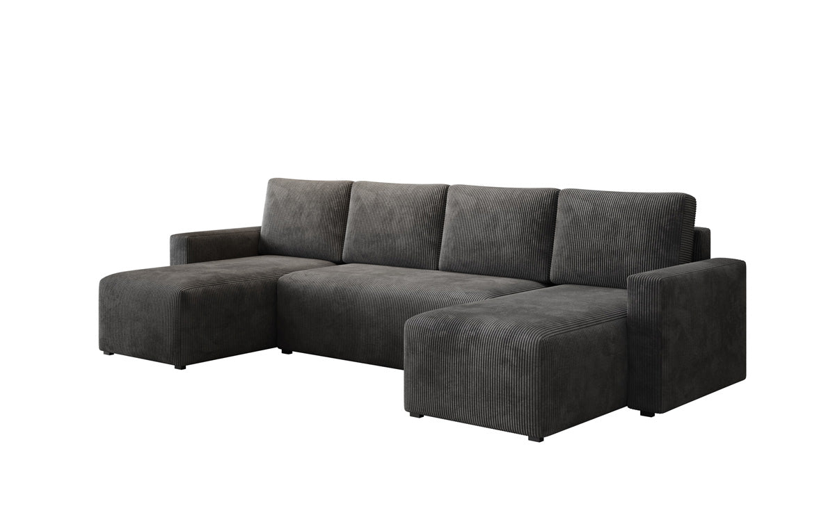 Designer Sofa Melva U with sleeping and folding function in corduroy