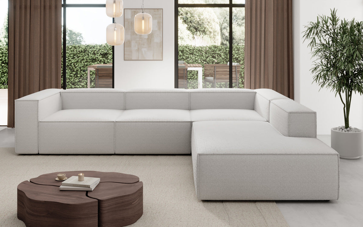 Designer Sofa Lesley L with long ottoman in Bouclé