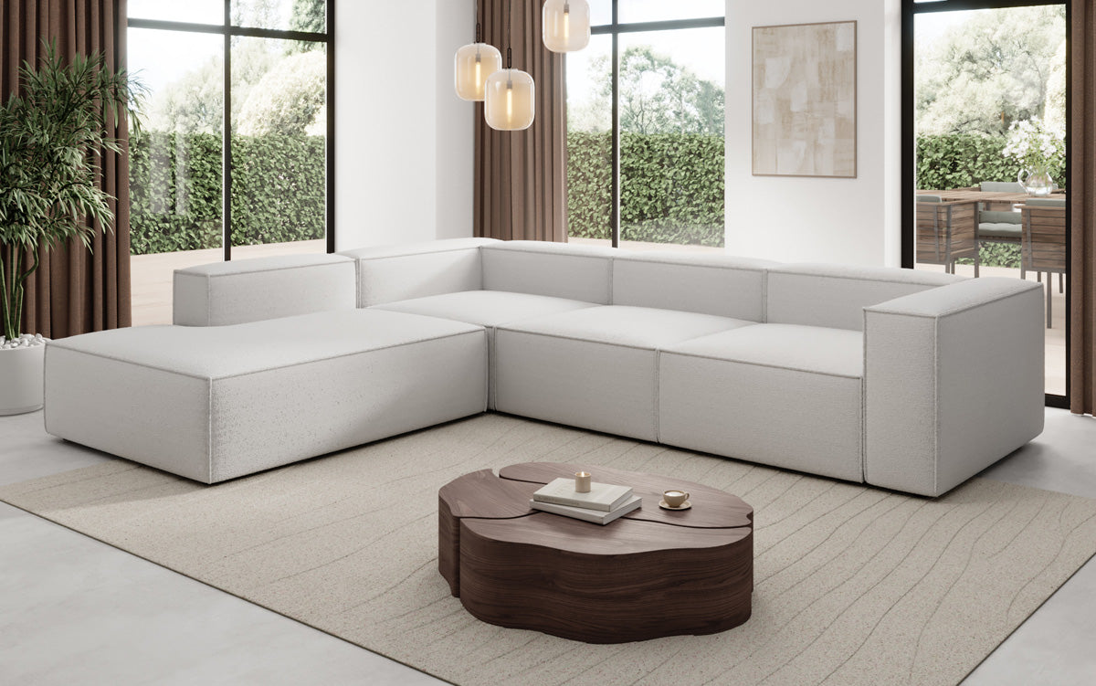 Designer Sofa Lesley L with long ottoman in Bouclé