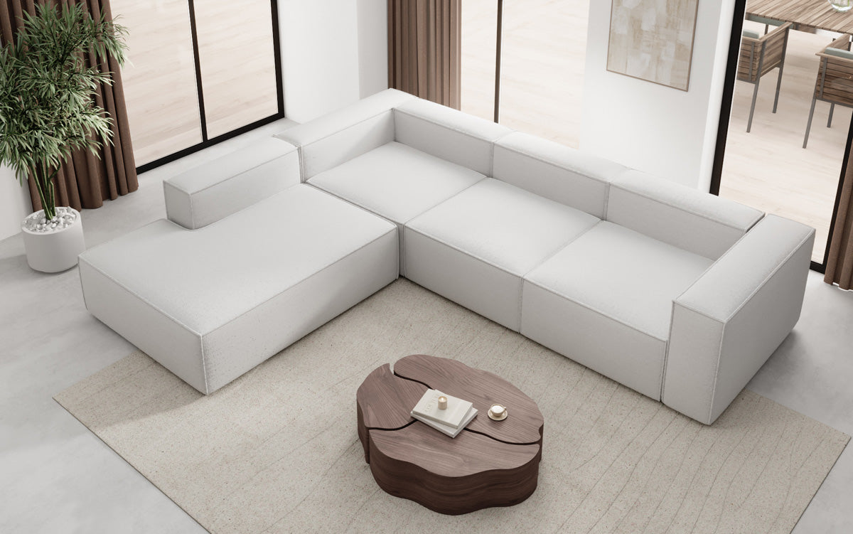 Designer Sofa Lesley L with long ottoman in Bouclé