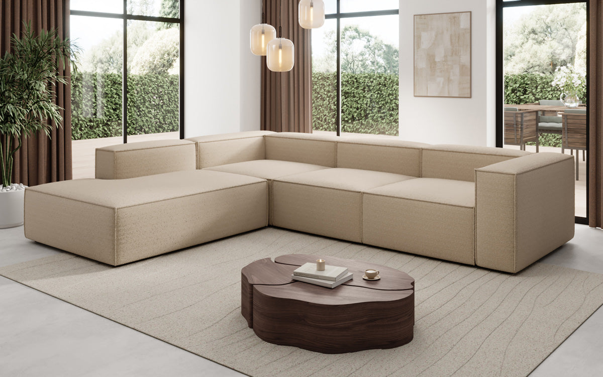Designer Sofa Lesley L with long ottoman in Bouclé