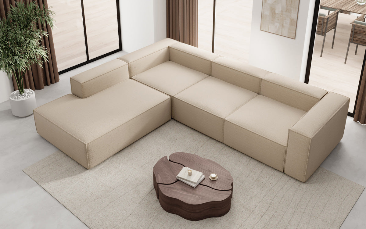 Designer Sofa Lesley L with long ottoman in Bouclé