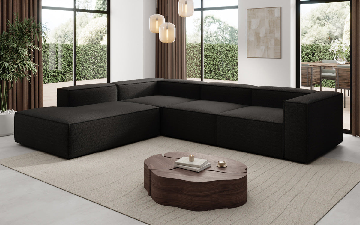 Designer Sofa Lesley L with long ottoman in Bouclé