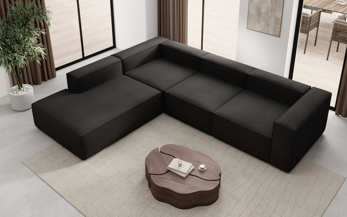 Designer Sofa Lesley L with long ottoman in Bouclé