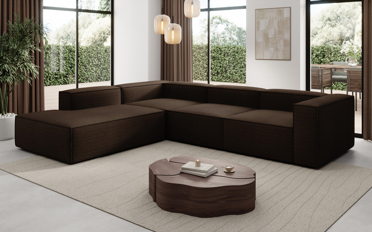 Designer Sofa Lesley L with long ottoman in Bouclé
