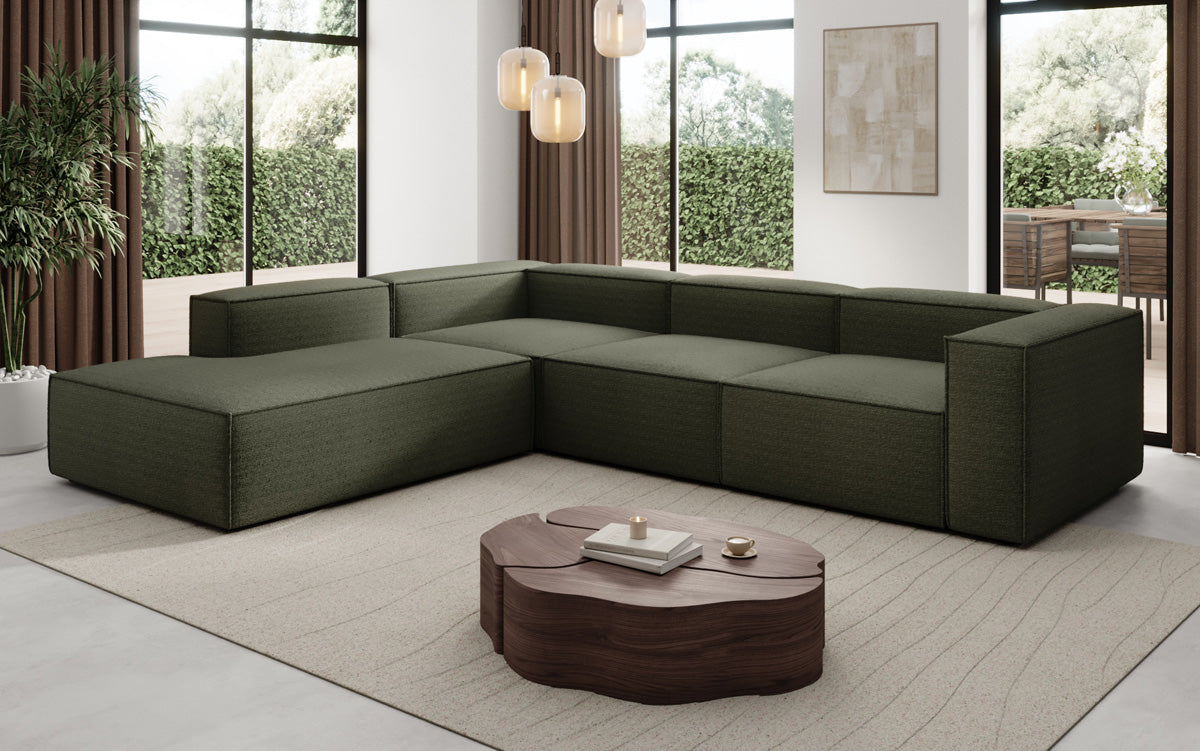 Designer Sofa Lesley L with long ottoman in Bouclé