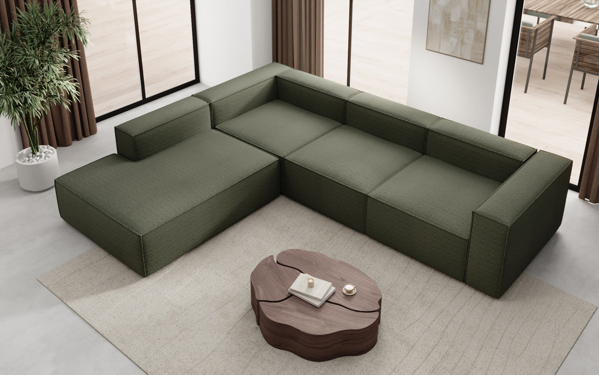 Designer Sofa Lesley L with long ottoman in Bouclé