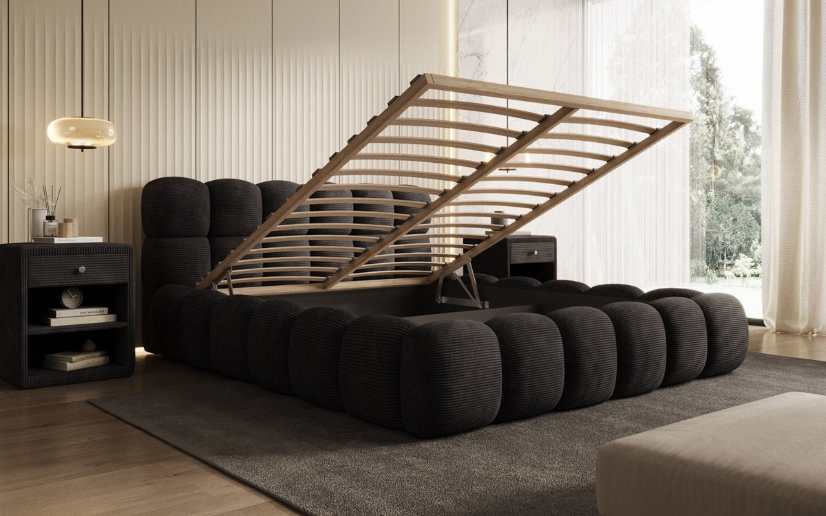 Designer Polsterbett Boston Cord mit Stauraum inkl. Aufbau