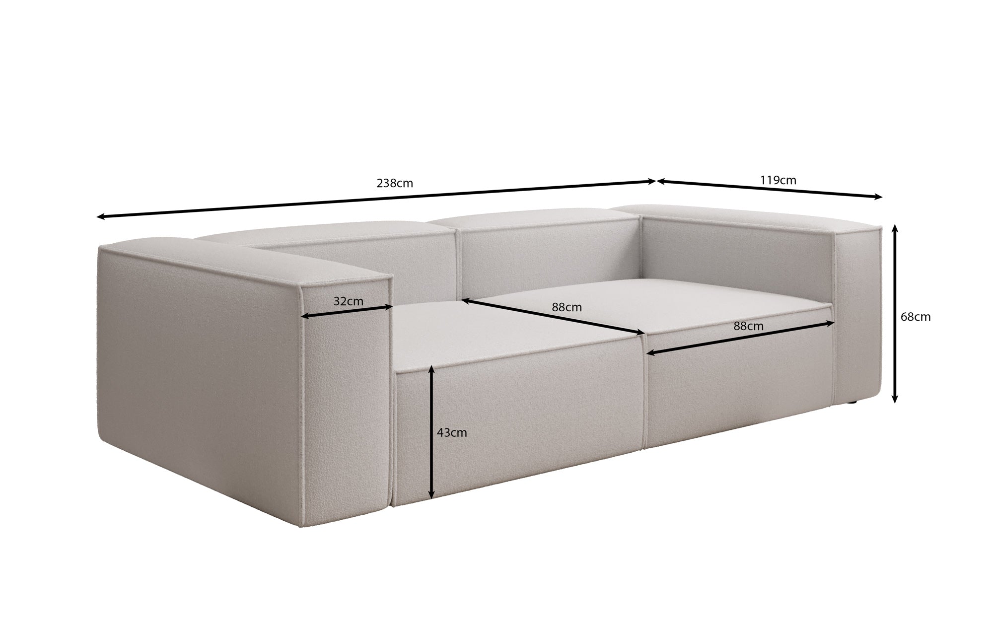 Designer Sofa Lesley 3 Sitzer in Bouclé