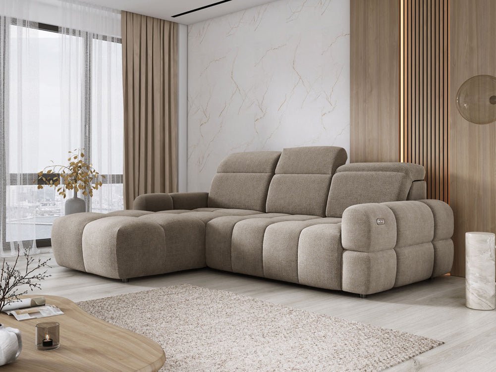 Designer Sofa Arosa L mit elektrischer Schlaffunktion in Bouclé