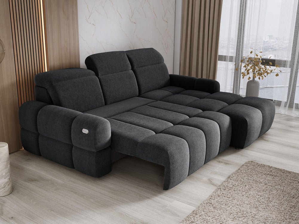 Designer Sofa Arosa L mit elektrischer Schlaffunktion in Bouclé