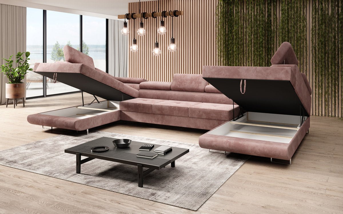 Designer Sofa Taormina mit Schlaf- und Klappfunktion in Cord
