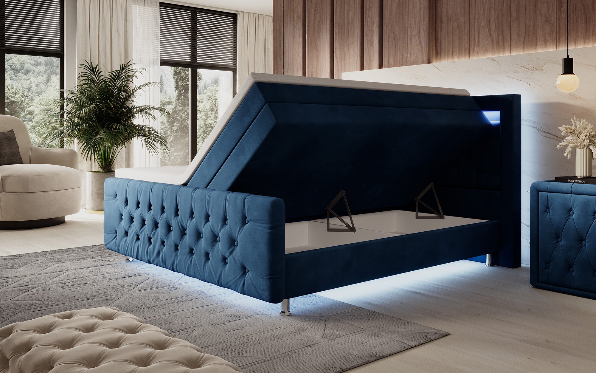 Boxspringbett Lorena mit LED u. Stauraum