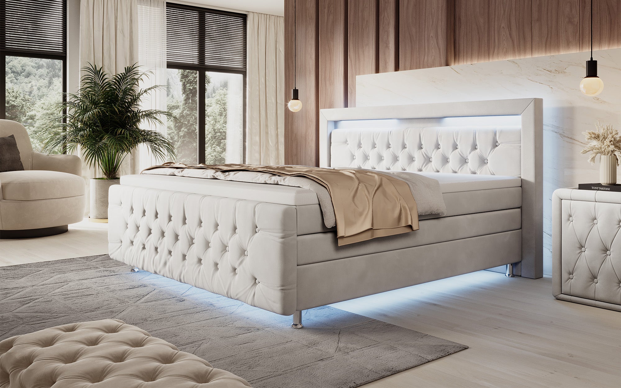 Boxspringbett Lorena mit LED u. Stauraum