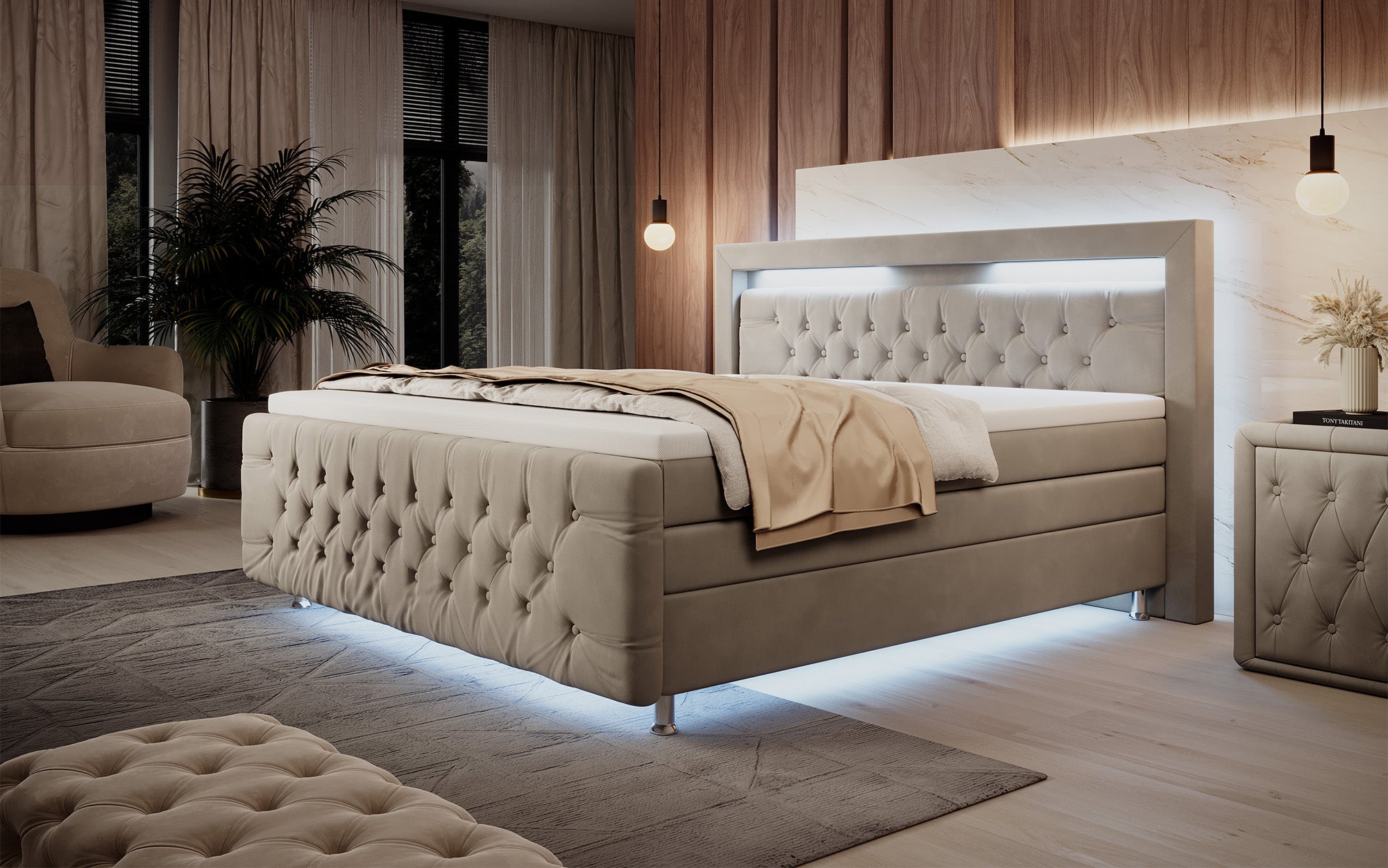 Boxspringbett Lorena mit LED u. Stauraum