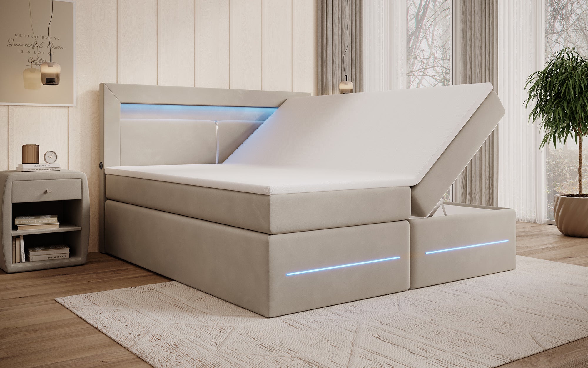 Boxspringbett Minera mit LED, USB und Stauraum