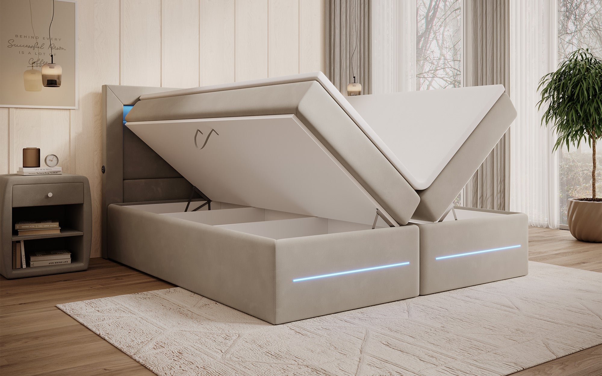 Boxspringbett Minera mit LED, USB und Stauraum