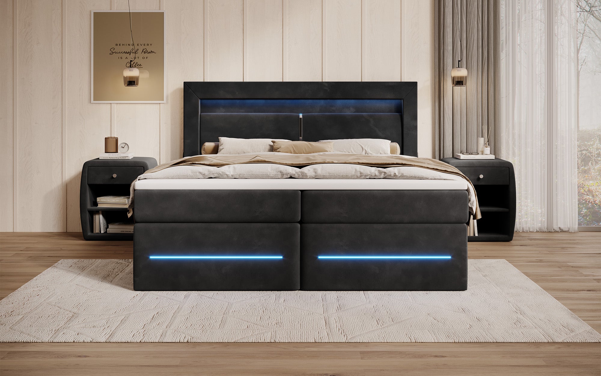 Boxspringbett Minera mit LED, USB und Stauraum