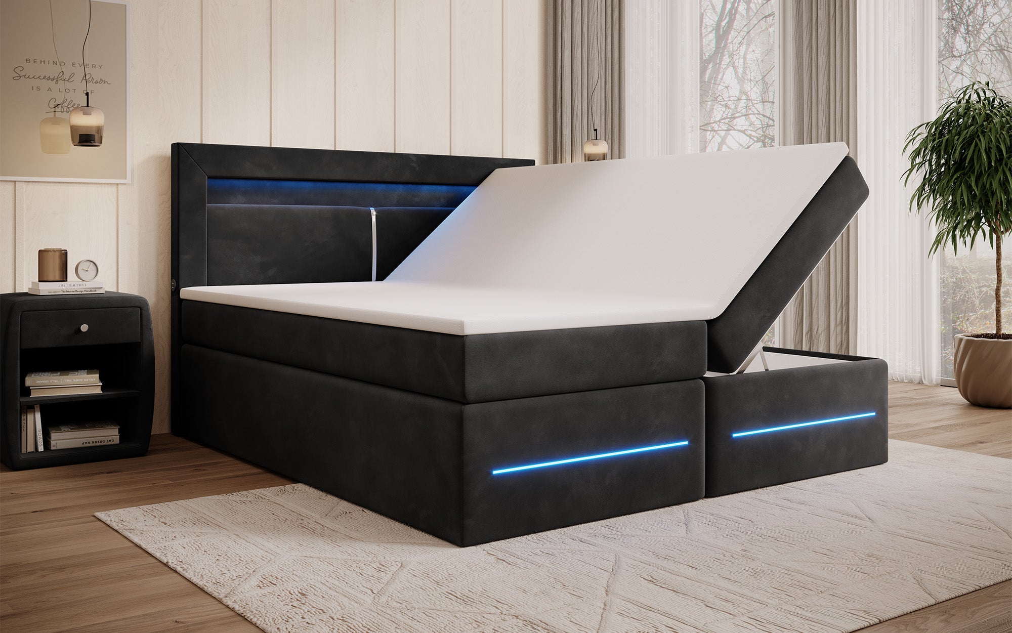 Boxspringbett Minera mit LED, USB und Stauraum