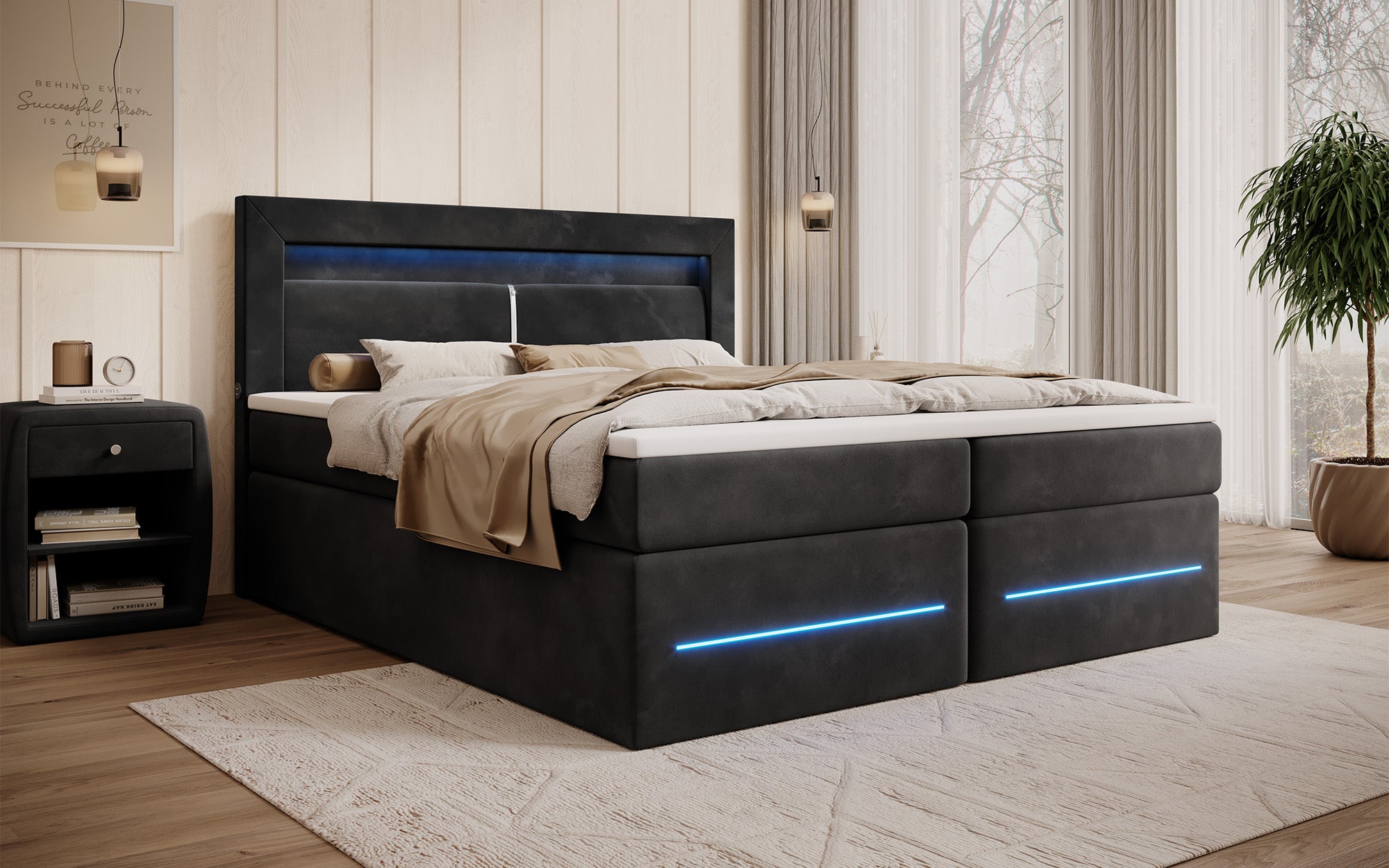 Boxspringbett Minera mit LED, USB und Stauraum