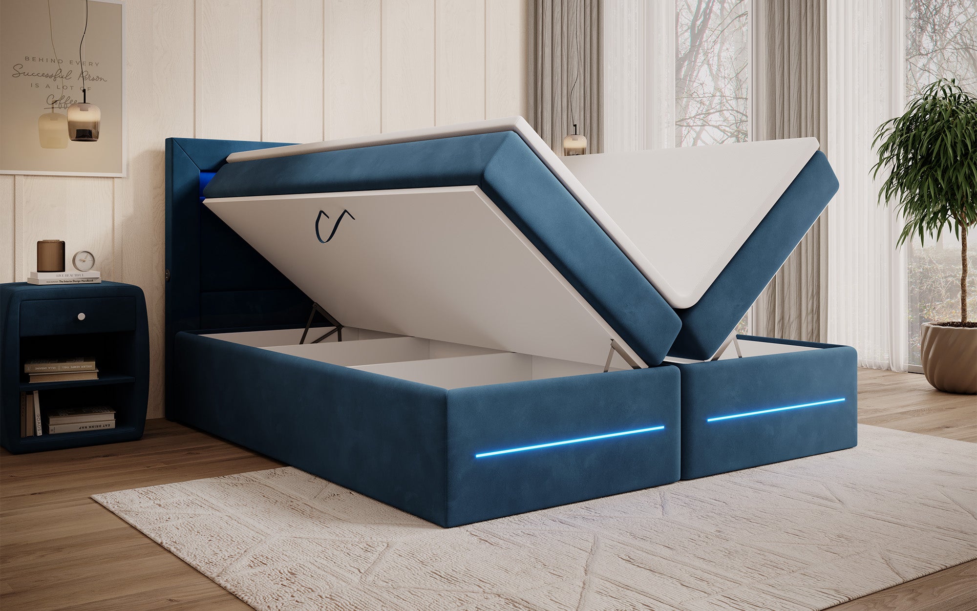 Boxspringbett Minera mit LED, USB und Stauraum