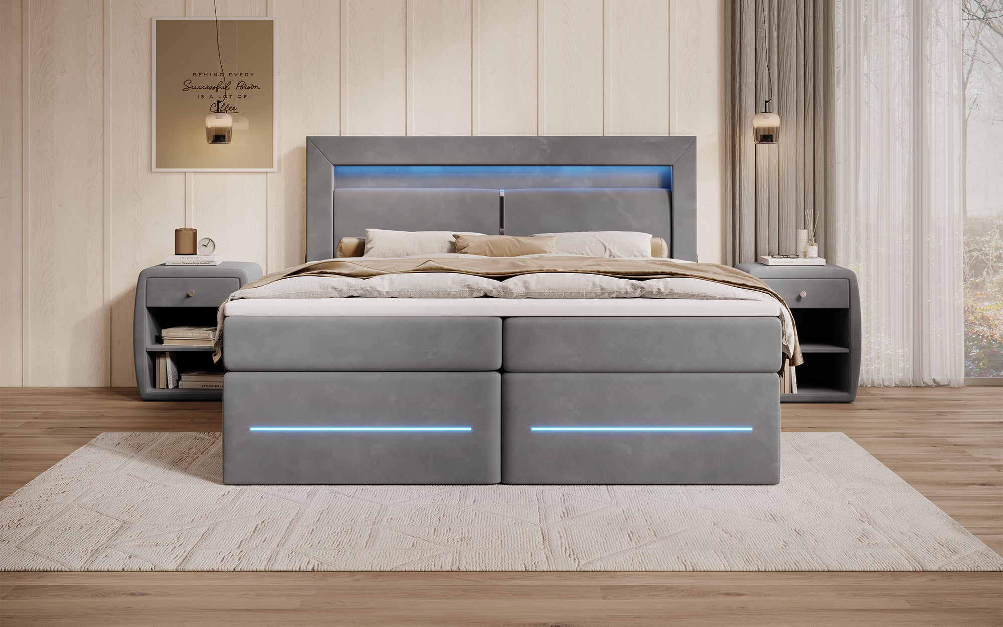 Boxspringbett Minera mit LED, USB und Stauraum