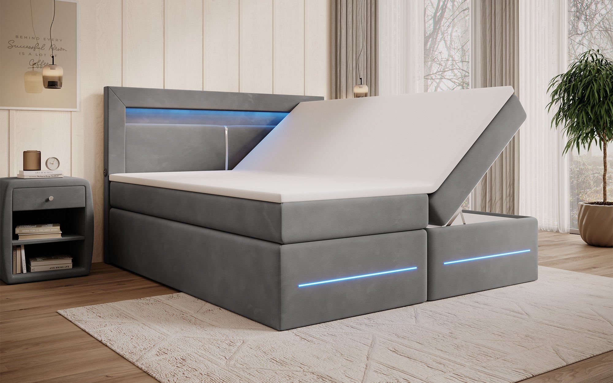 Boxspringbett Minera mit LED, USB und Stauraum