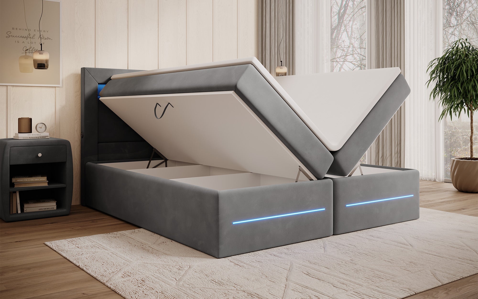 Boxspringbett Minera mit LED, USB und Stauraum