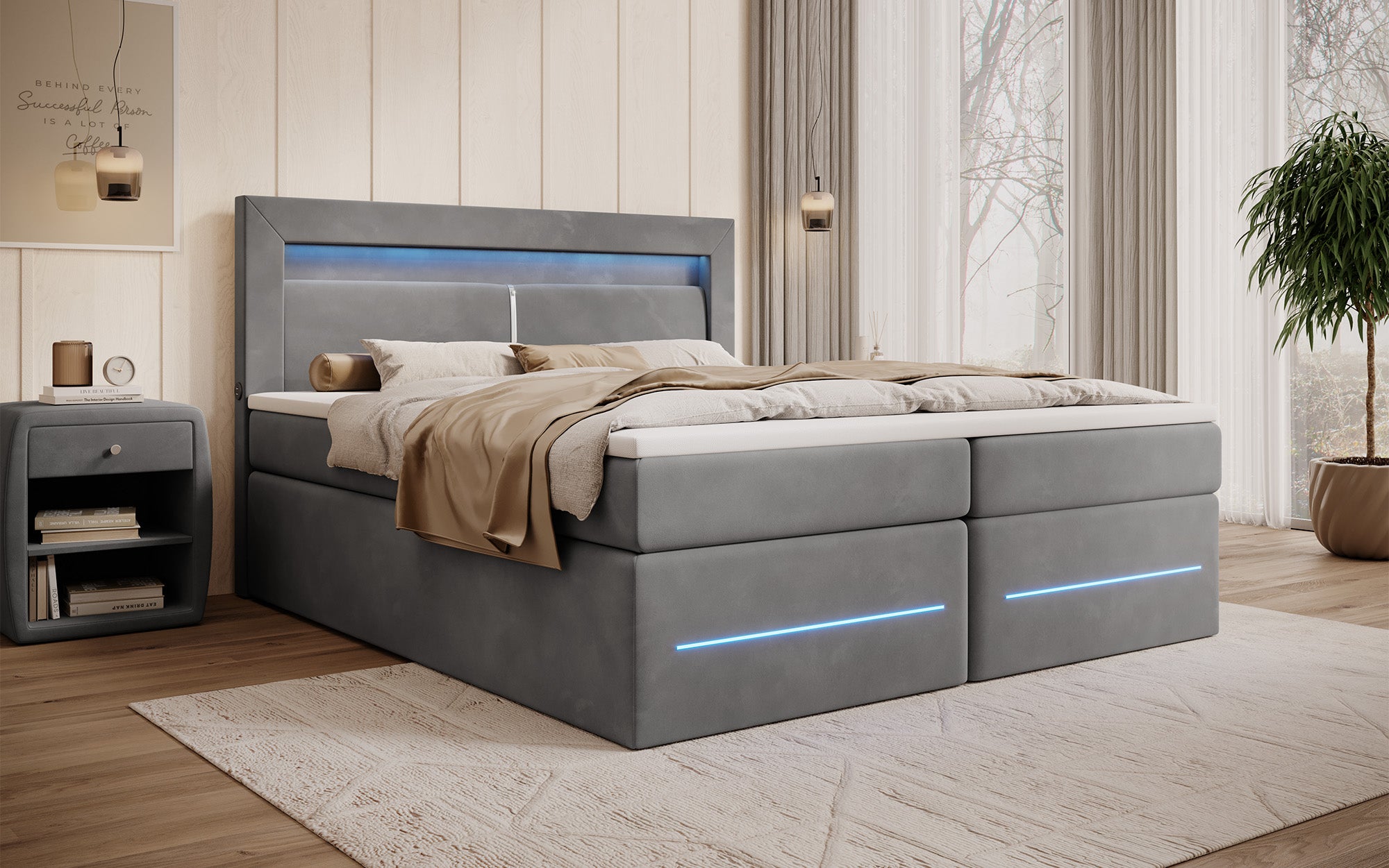 Boxspringbett Minera mit LED, USB und Stauraum