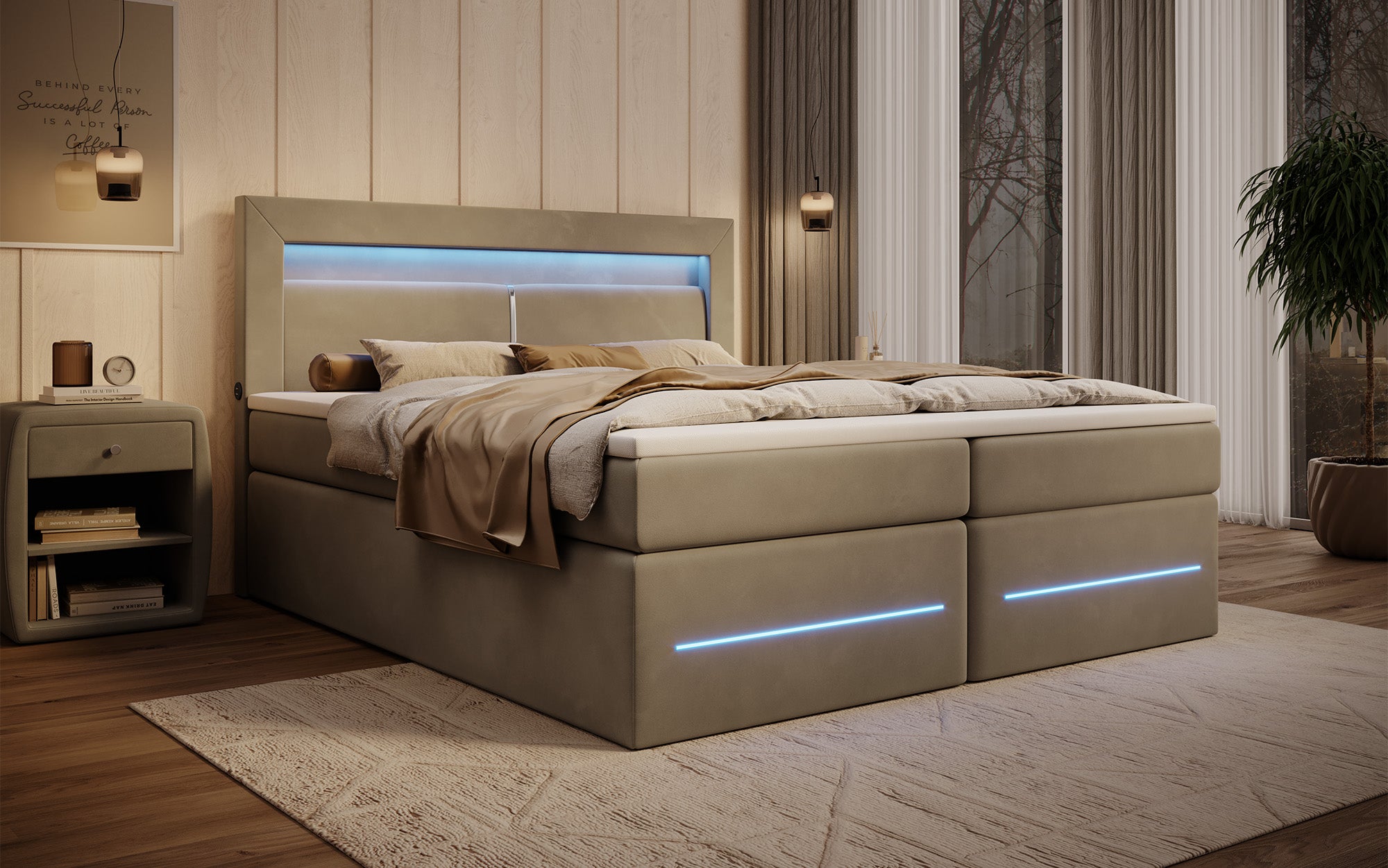 Boxspringbett Minera mit LED, USB und Stauraum