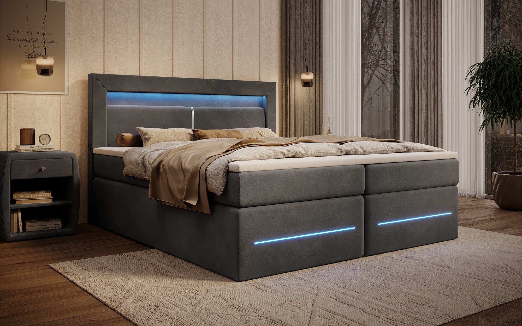 Boxspringbett Minera mit LED, USB und Stauraum