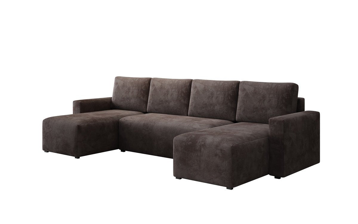Designer Sofa Melva U with sleeping and folding function in corduroy