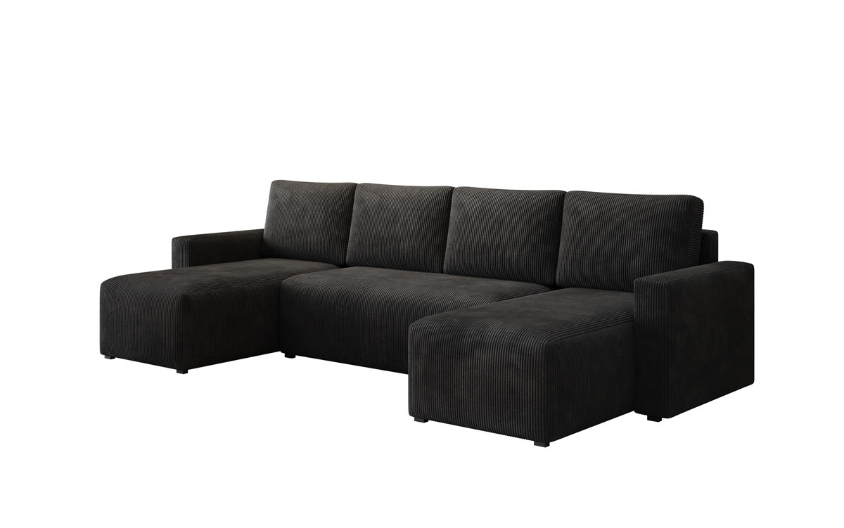 Designer Sofa Melva U with sleeping and folding function in corduroy
