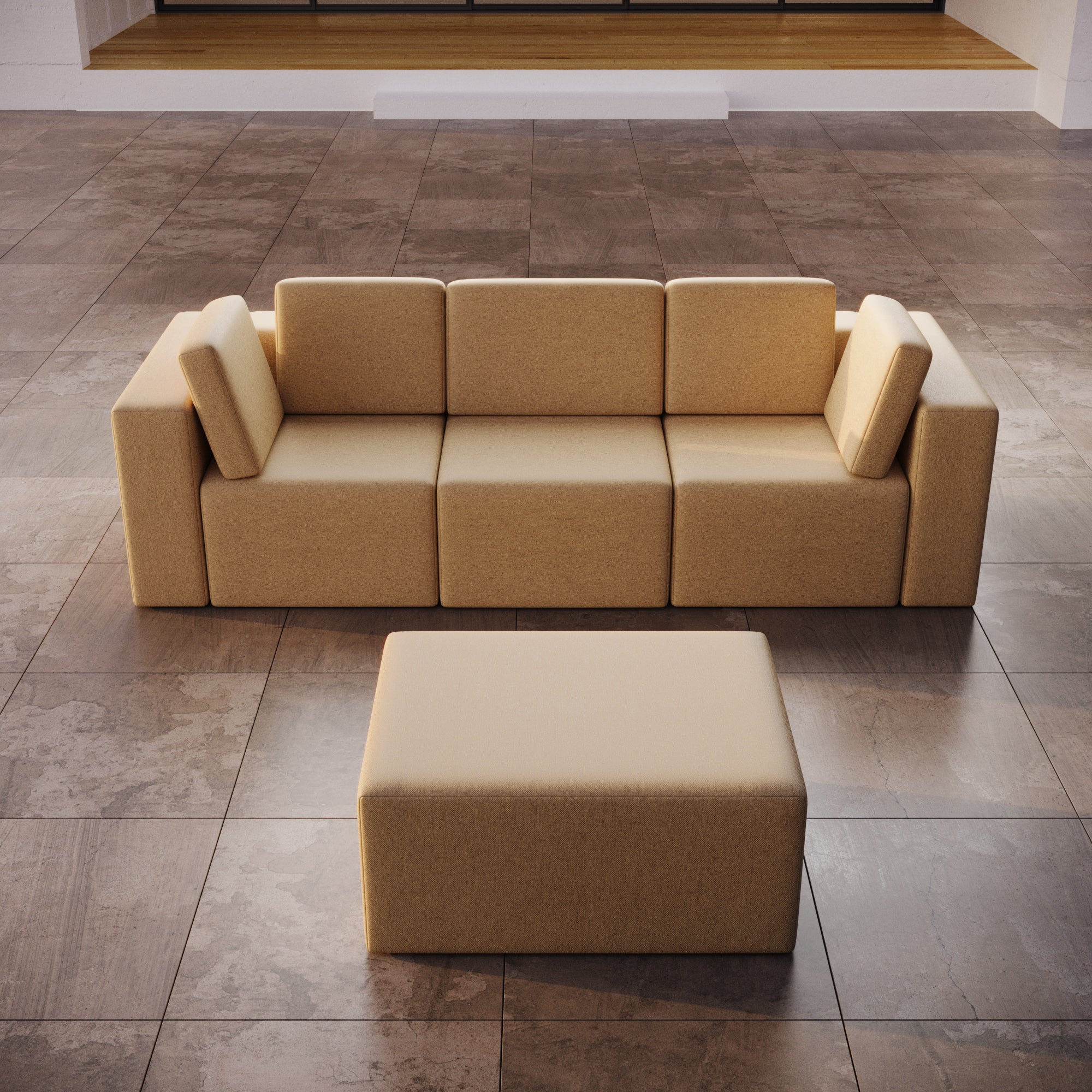 Modulares 3er Gartensofa Eden mit Beistellhocker