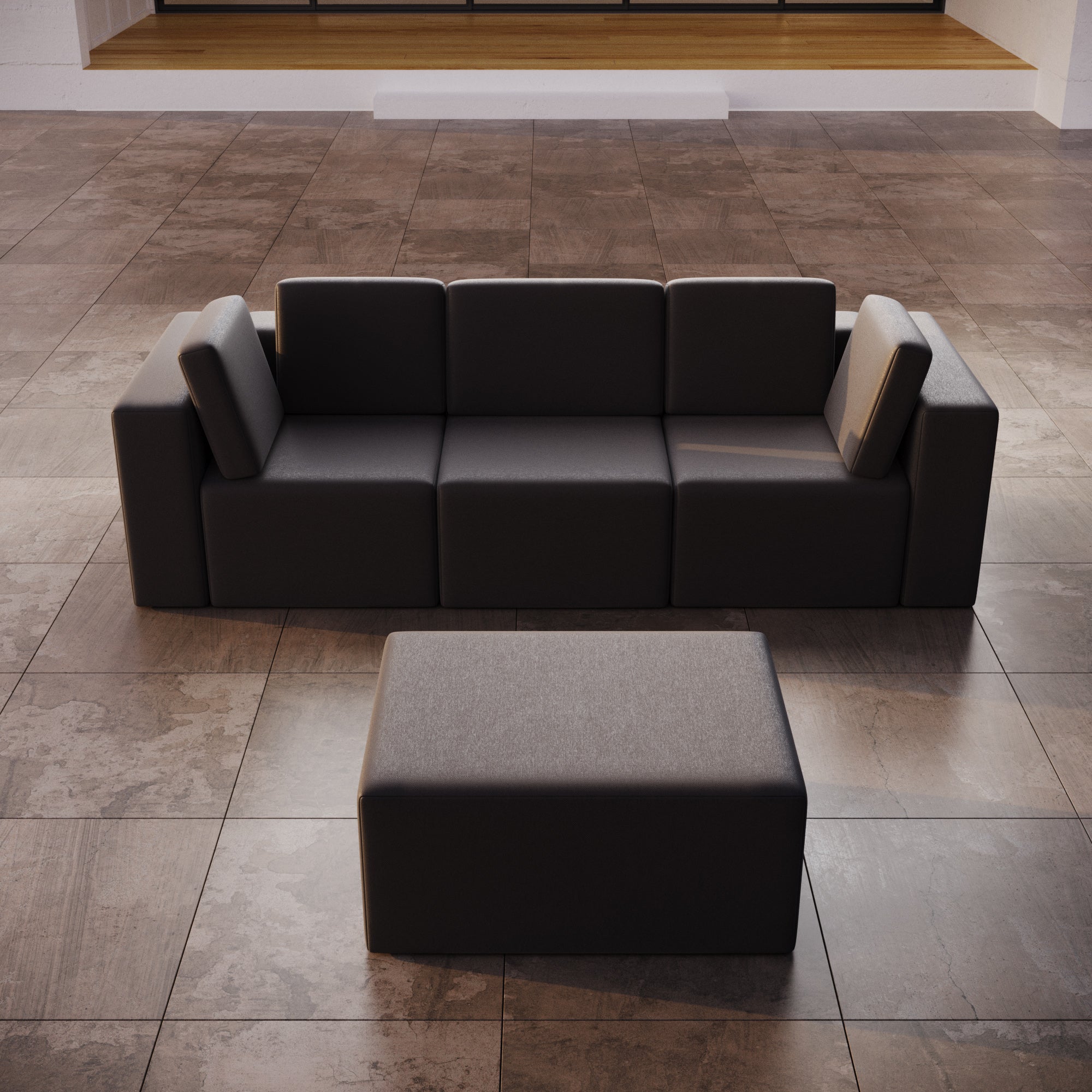 Modulares 3er Gartensofa Eden mit Beistellhocker