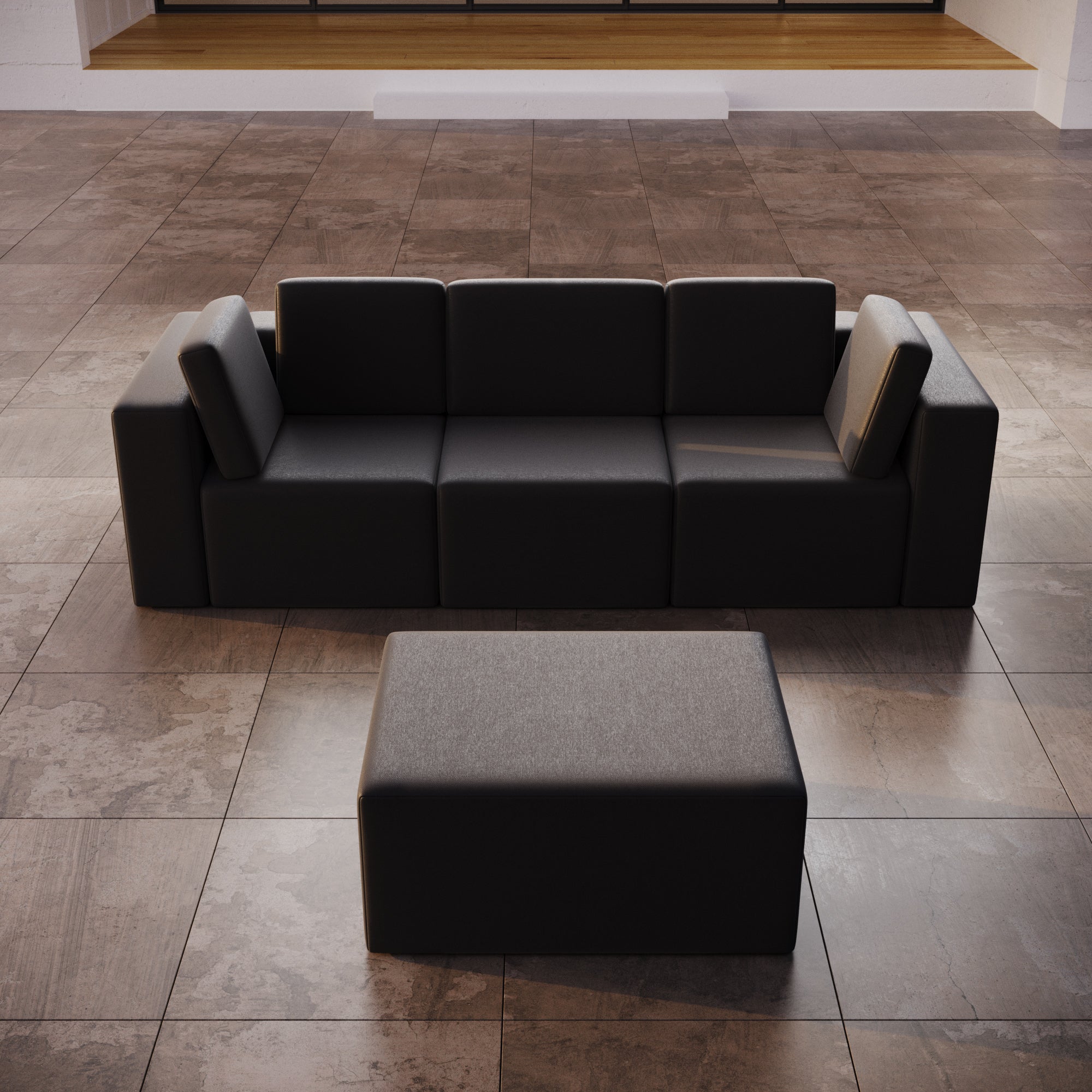 Modulares 3er Gartensofa Eden mit Beistellhocker
