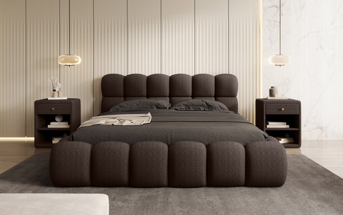 Designer Polsterbett Boston Bouclé mit Stauraum inkl. Aufbau