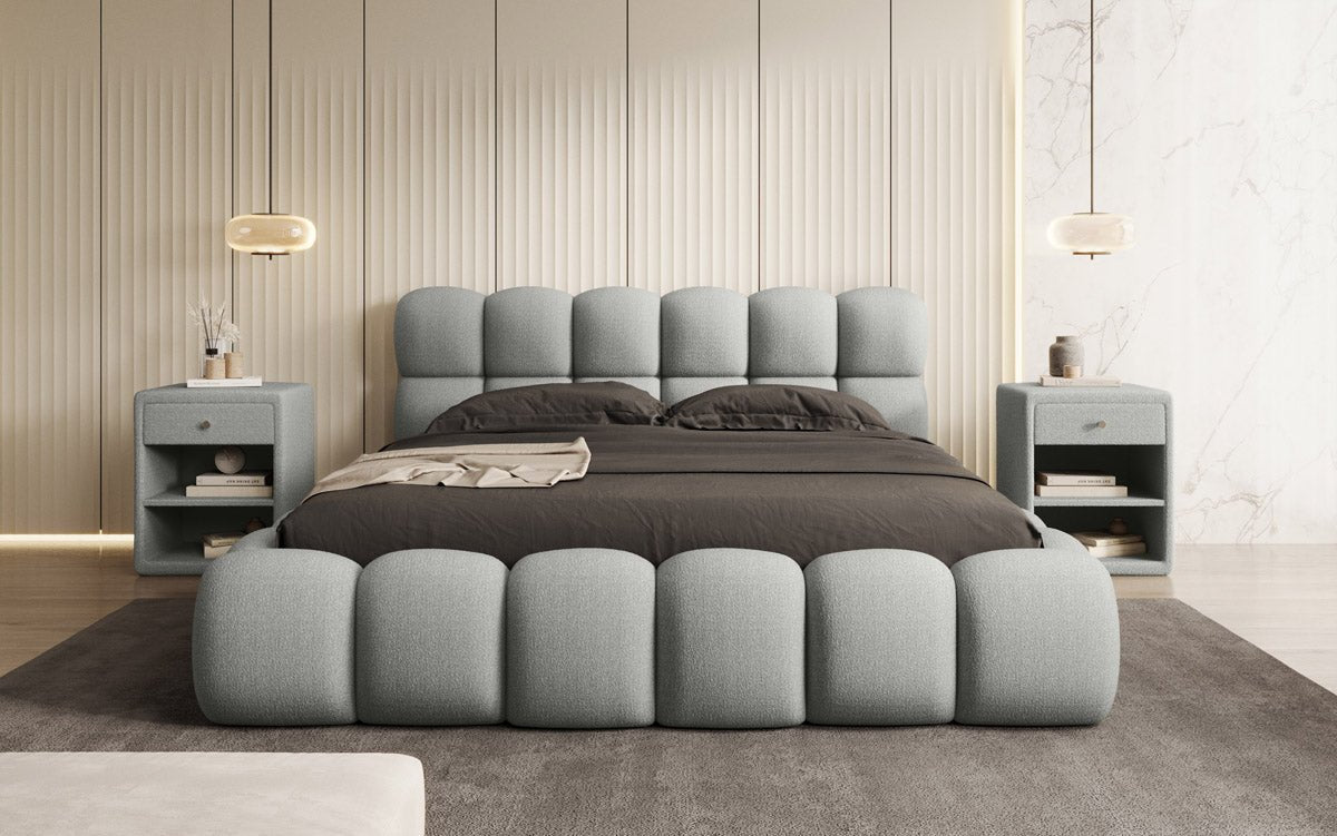 Designer Polsterbett Boston Bouclé mit Stauraum inkl. Aufbau
