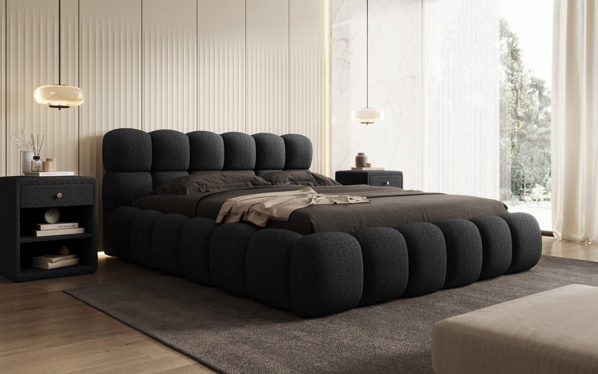 Designer Polsterbett Boston Bouclé mit Stauraum inkl. Aufbau
