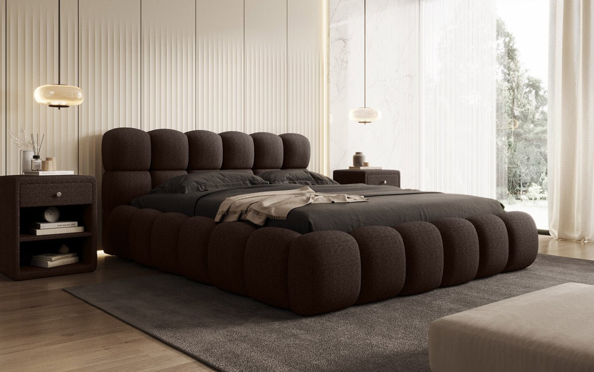 Designer Polsterbett Boston Bouclé mit Stauraum inkl. Aufbau
