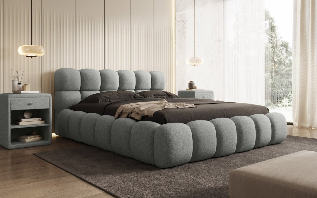 Designer Polsterbett Boston Bouclé mit Stauraum inkl. Aufbau