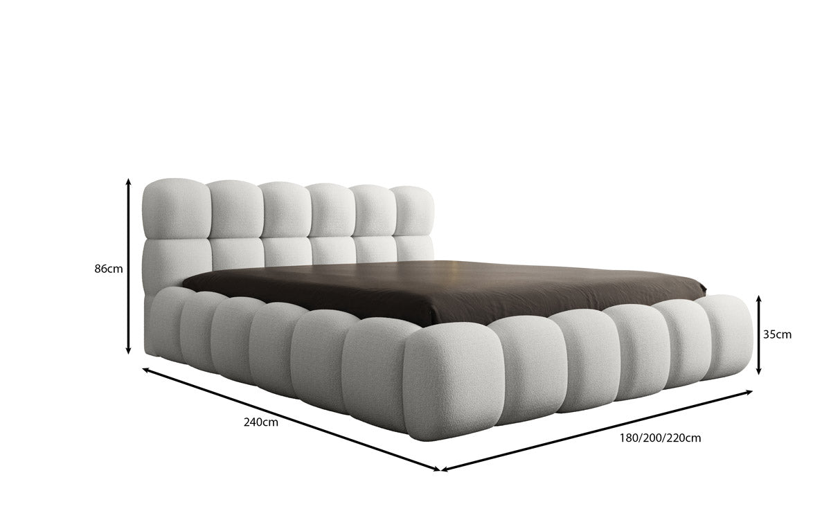 Designer Polsterbett Boston Bouclé mit Stauraum inkl. Aufbau