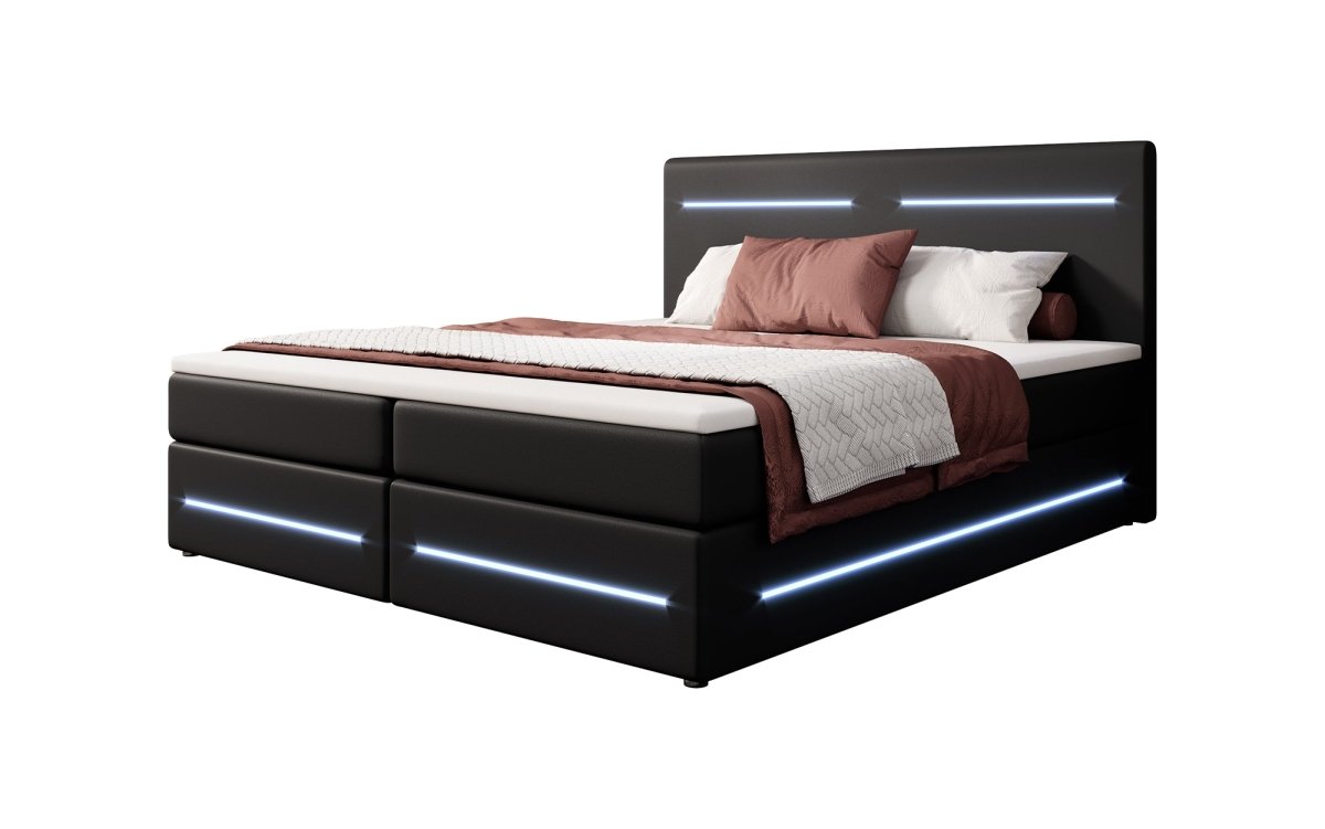 Boxspringbett Evelyn mit Stauraum und LED (Kunstleder) - Luxusbetten24