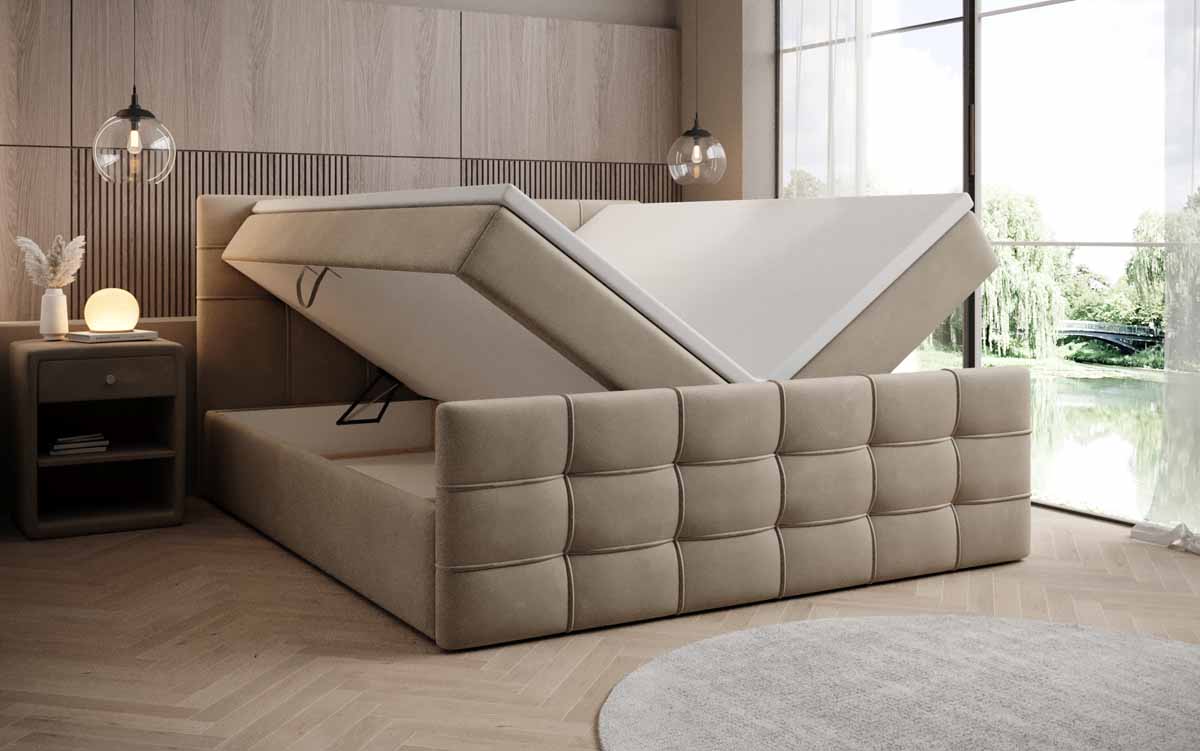 Boxspringbett Luxor Samt mit Stauraum - Luxusbetten24