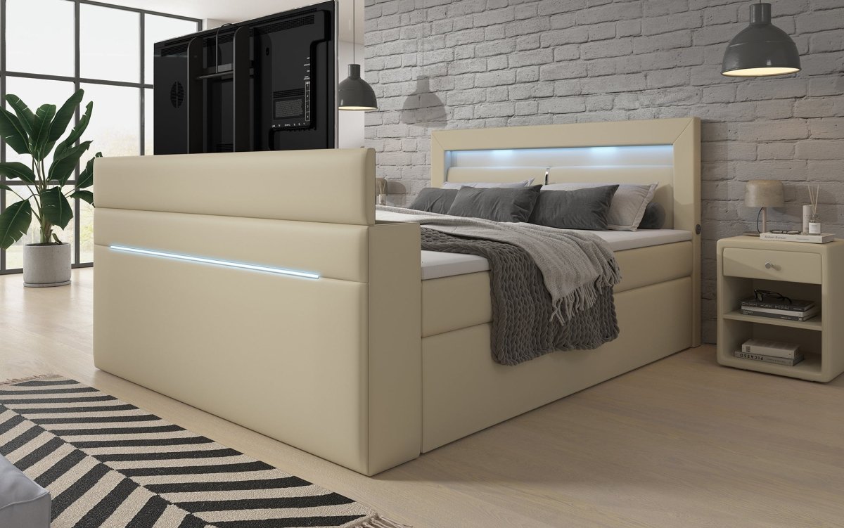 Boxspringbett Repos mit TV Lift, USB und LED - Luxusbetten24