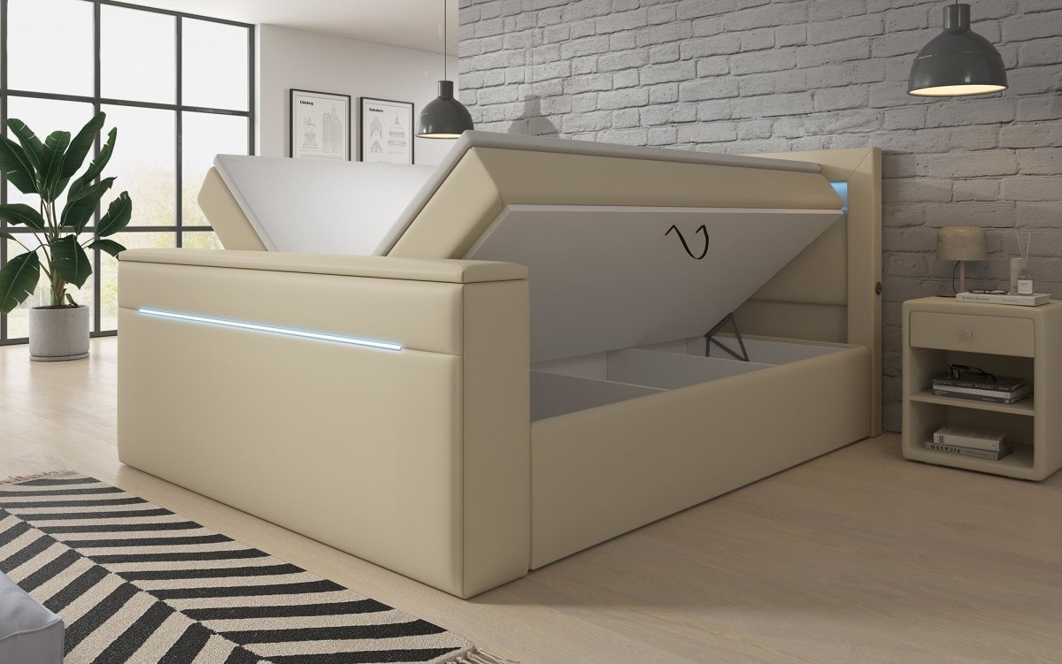 Boxspringbett Reposito mit TV Lift, USB, LED und Stauraum - Luxusbetten24